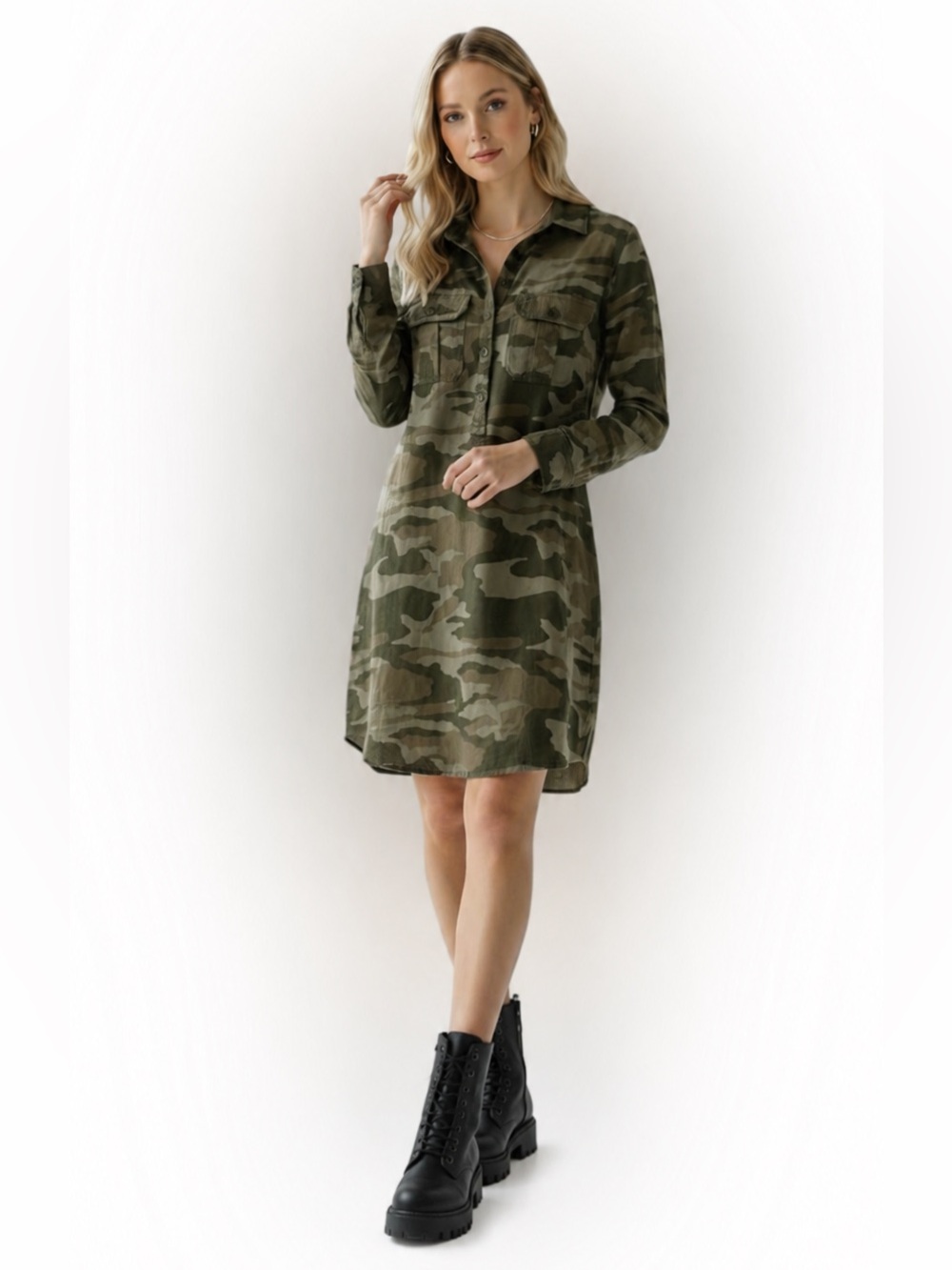 Camo Utility Button-Down Dress | Size Small